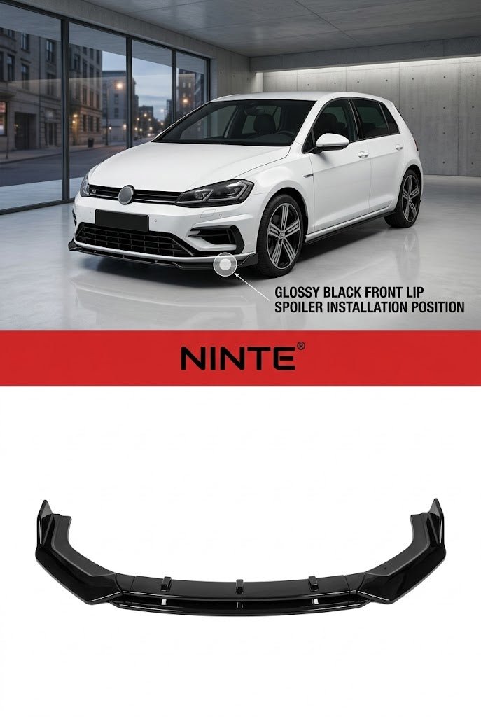 NINTE Front Bumper Lip Splitter Fit For VW Golf MK8 GTI GTD R 2020+ Painted Gloss Black One Piece Without Logo - NINTE