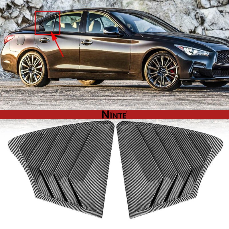 NINTE Rear Side Window Louvers for 2014 - 2024 Infiniti Q50 Air Vent Scoop Shades Cover Blinds Trim Exterior Accessories Sport Style 2pcs - NINTE