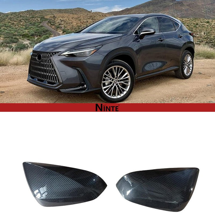 NINTE Tape - On Overlay Mirror Cover For Lexus 2022 2023 2024 2025 NX RX 250 350h 450h ABS Painted Carbon Fiber Style (NOT the Replacement) - NINTE