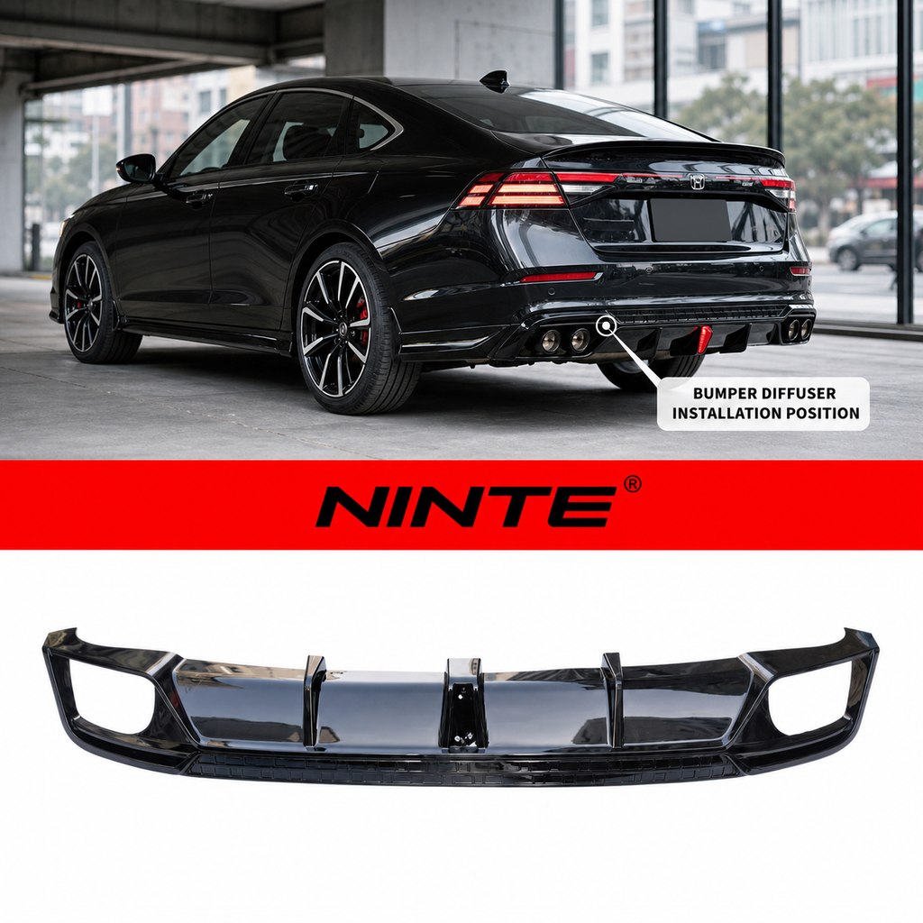 NINTE Rear Bumper Diffuser Kit Fit for Honda Accord 2023-2026 Gloss Black with LED Light