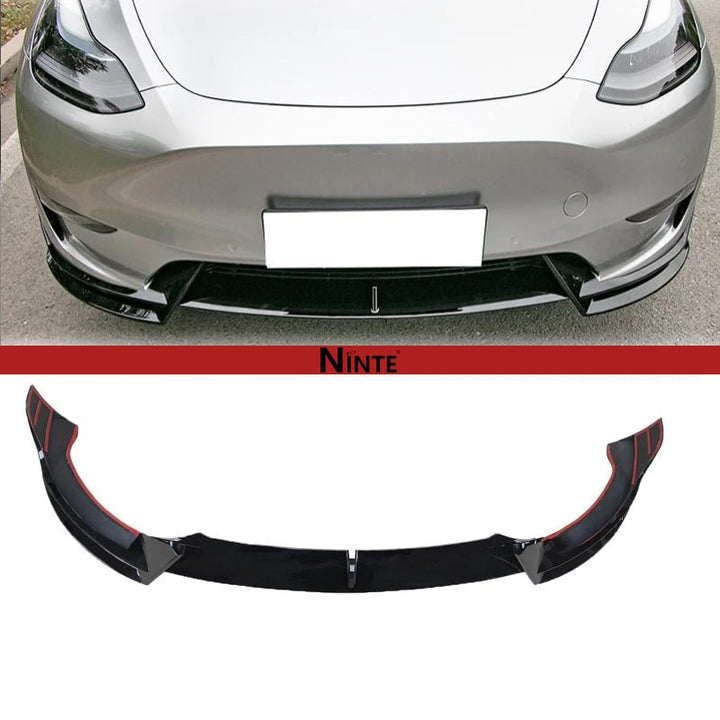 NINTE Front Lip for Tesla Model Y 2020 2021 2022 2023 2024 V Style ABS Painted Gloss Black Bumper Spoiler Splittber Body Kits Guard Front Chin Splitter 3 PCS - NINTE