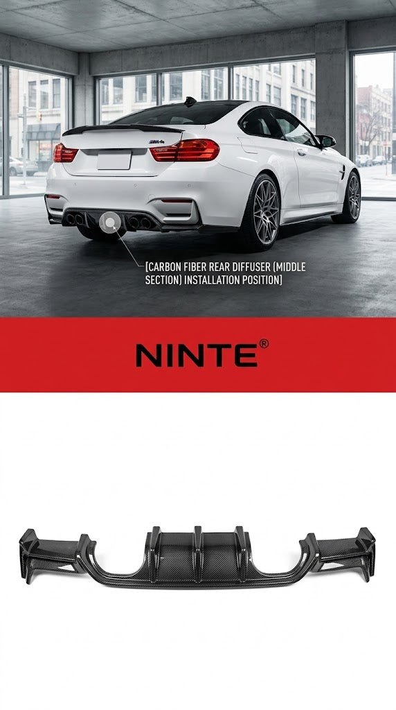 NINTE Rear Bumper Lip Diffuser Center Section Fit For BMW M3 F80 M4 F82 2013-2019 Carbon Fiber Look One Piece Sport Style Without Logo