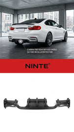 NINTE Rear Bumper Lip Diffuser Center Section Fit For BMW M3 F80 M4 F82 2013-2019 Carbon Fiber Look One Piece Sport Style Without Logo - NINTE