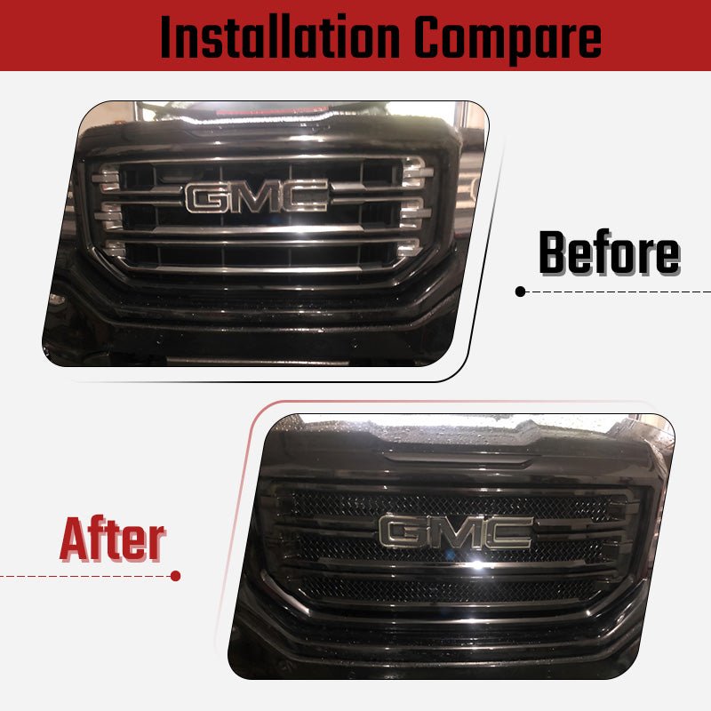 NINTE For 2016 - 2018 GMC Sierra 1500 Grille Overlay Grille Covers Chrome/Gloss Black - NINTE
