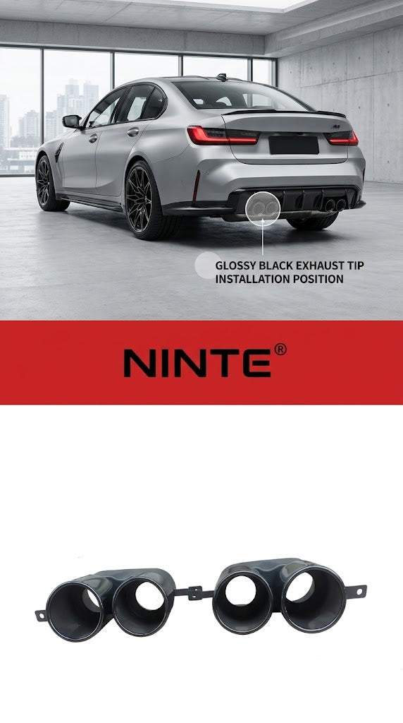 NINTE Universal Exhaust Muffler Tip Tailpipe Painted Gloss Black Fit For BMW 3 Series G20 Pre-LCI LCI Sedan Sport Modification Without Logo