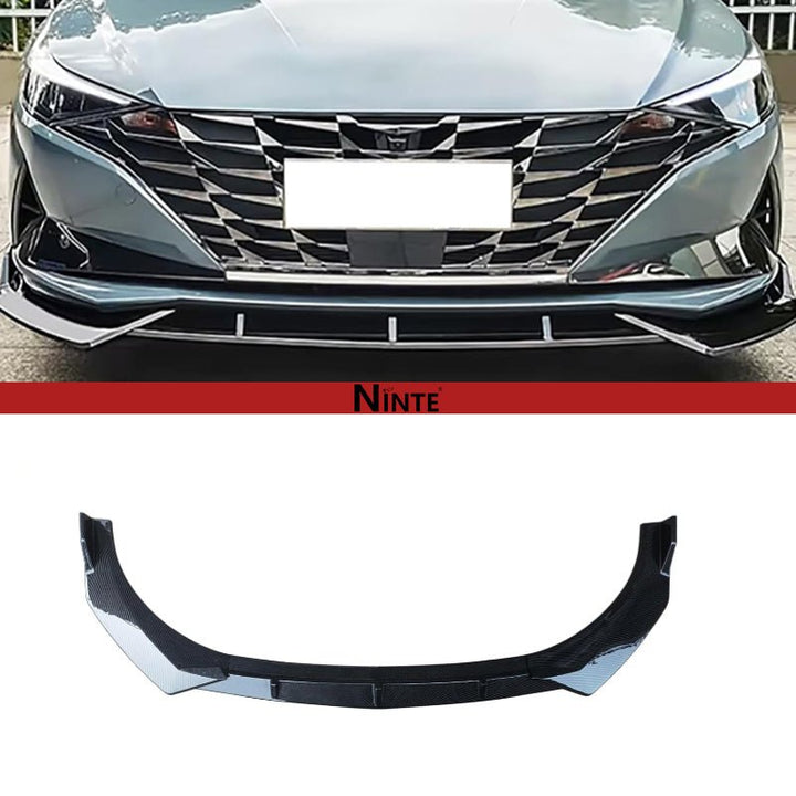 NINTE Front Lip for Hyundai Elantra 4 - Door Sedan 2021 2022 2023 2024 ABS Painted Carbon Fiber Style Bumper Spoiler Splittber Body Kits Guard Front Chin Splitter 3 PCS - NINTE