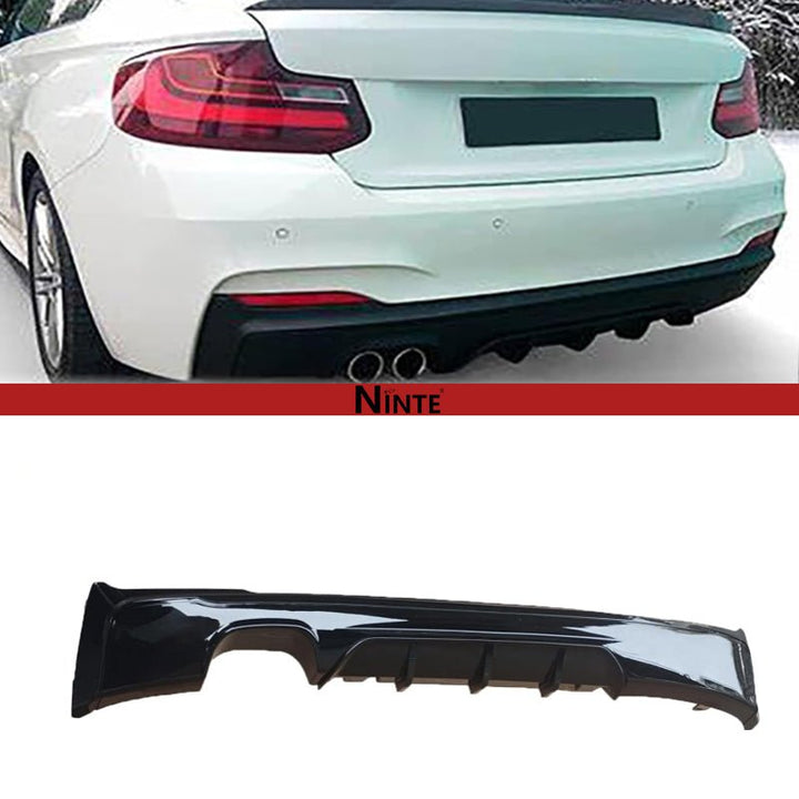 NINTE Rear Diffuser Rear Bumper Lip for BMW 2 Series F22 2014 2015 - 2021 Rear Lip Gloss Black ABS Painted (Only Fit Car with Dual Exhaust Ports Single Side) - NINTE