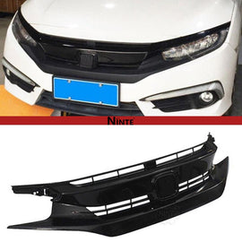 Ninte For 2016 - 2018 Honda Civic 10th Gloss Black ABS Triple Front Mesh Grille With Light Brows - NINTE