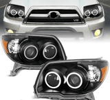 NINTE Headlight for 2006-2009 Toyota 4Runner SUV Dual LED Halo Black Projector Head Lamp Pair