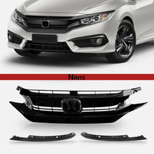 Charger l'image dans la galerie, Ninte For 2016 - 2018 Honda Civic 10th Gloss Black ABS Triple Front Mesh Grille With Light Brows - NINTE