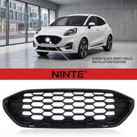 NINTE Front Bumper Upper Grille Mesh Trim Fit For Ford Puma ST-Line 2019-2025 Painted Gloss Black Without Logo - NINTE