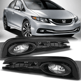 NINTE Bumper Fog Lights For 2013-2015 Honda Civic 4Dr Sedan w/ Switch Left+Right