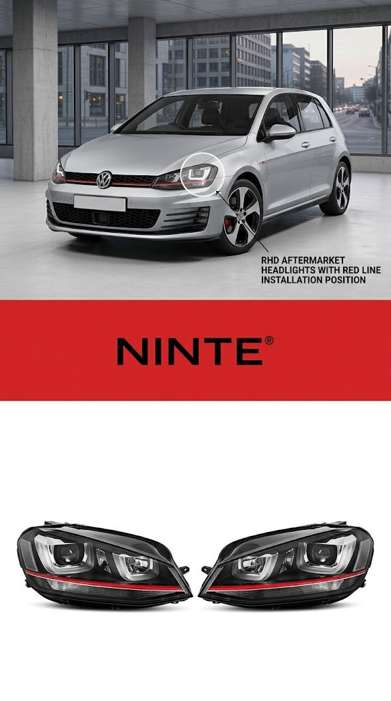 NINTE Front Headlight Assembly Red Line Fit For VW Golf 7 RHD Right Hand Drive 2014-2017 Sport Style Pair