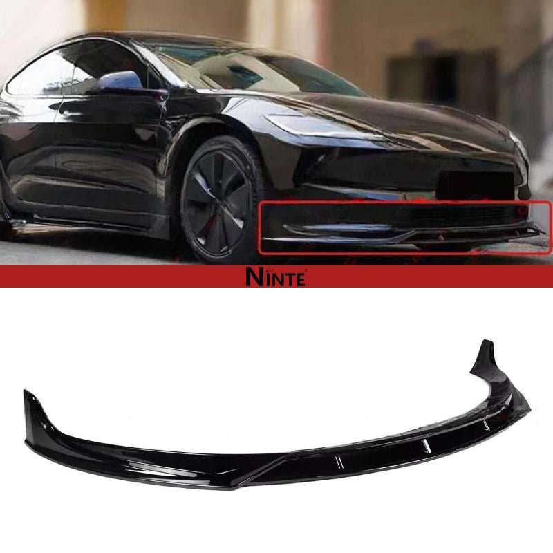 NINTE Front Lip Splitter For 2024 2025 Tesla Model 3 Highland Performance Style Gloss Black - NINTE