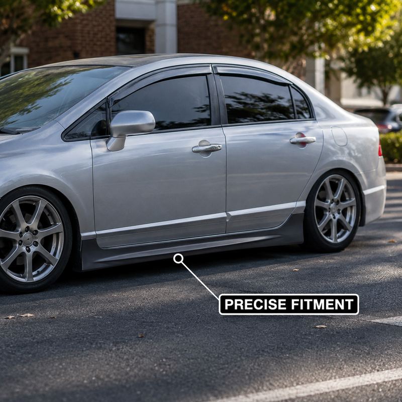 NINTE Left and Right Rocker Side Skirt Kit Fit for Honda Civic Sedan 4DR 2006-2011 Black ABS Plastic RR Style