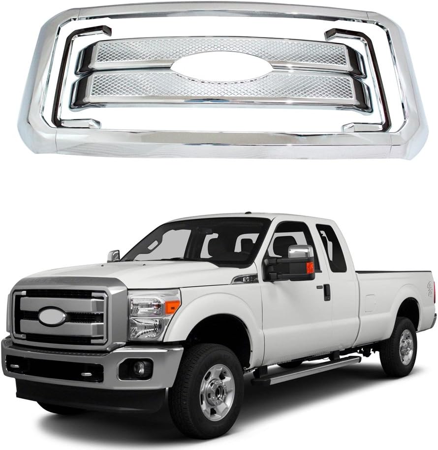 NINTE For 2011-2016 Ford F-250 F-350 F-450 F-550 ABS Painted Grille overlay Grille Cover NOT REPLACEMENT 8 Pcs Chrome