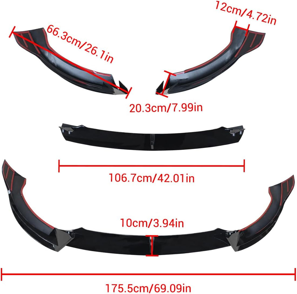 NINTE Front Lip for Tesla Model Y 2020 2021 2022 2023 2024 V Style ABS Painted Gloss Black Bumper Spoiler Splittber Body Kits Guard Front Chin Splitter 3 PCS - NINTE