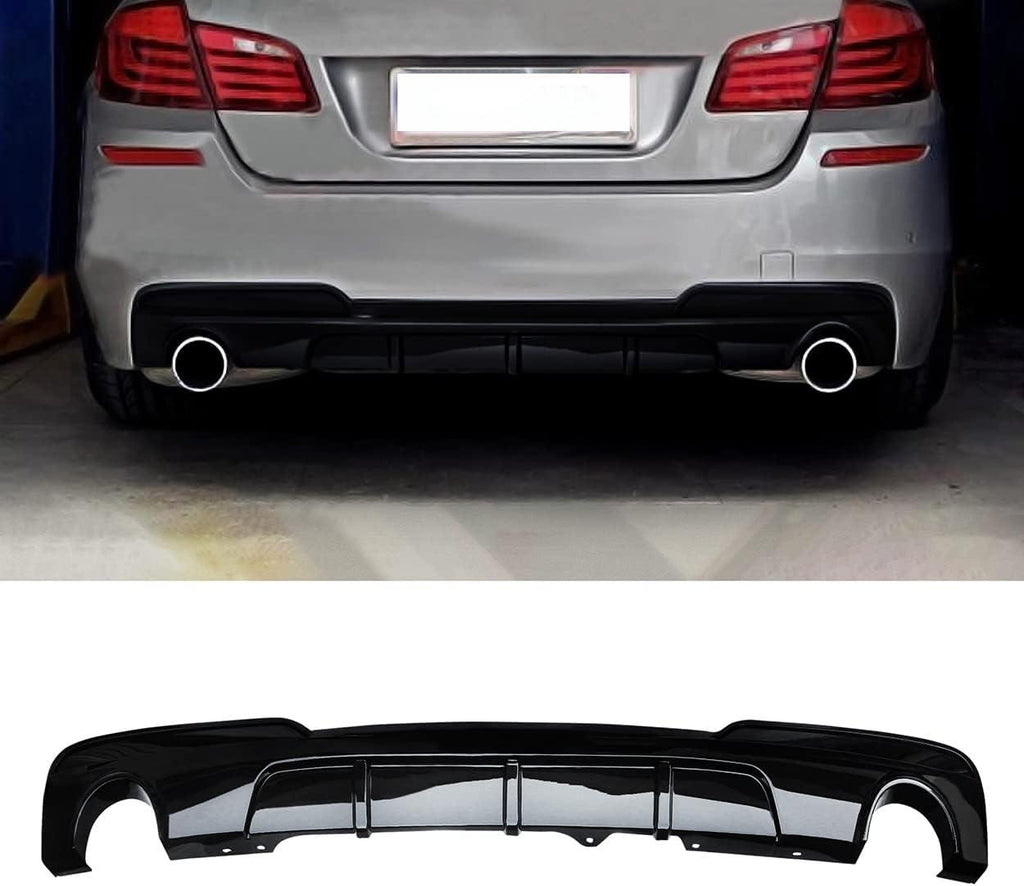 NINTE For 2011-2017 BMW 5-Series F10 F11 535d 535i Rear Diffuser M Sport MP Style Twin Outlet Rear Bumper Lip