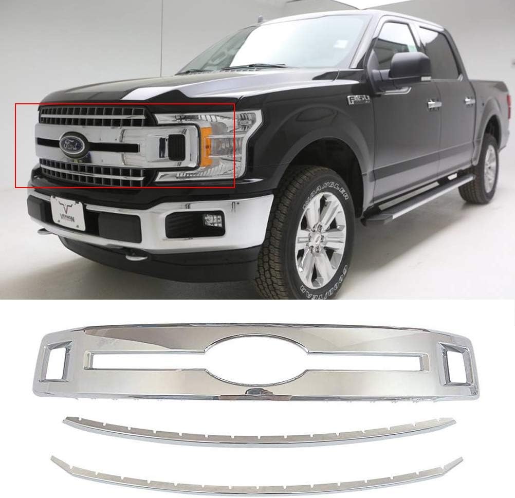 Grille Covers for 2018-2020 Ford F-150 XL, ABS Chrome Front Grill Overlay Cover Trim 3pcs（NOT the Replacement）