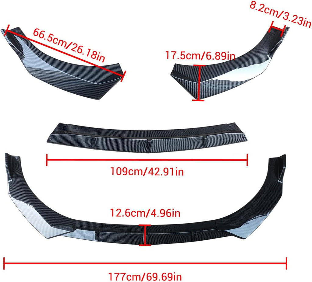 NINTE Front Lip for Hyundai Elantra 4 - Door Sedan 2021 2022 2023 2024 ABS Painted Carbon Fiber Style Bumper Spoiler Splittber Body Kits Guard Front Chin Splitter 3 PCS - NINTE
