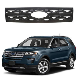 NINTE for 2018 - 2019 Ford Explorer Grill Cover Hood Front Grille Overlay ABS Chrome or Gloss Black - NINTE