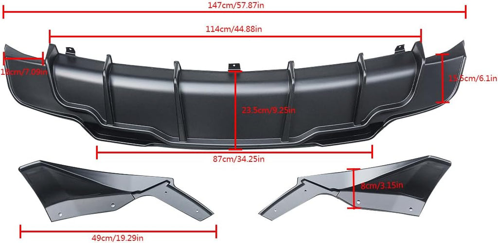 NINTE Rear Diffuser for 2017-2023 Tesla Model 3 ABS Painted Rear Bumper Lip Diffuser + Aprons 3PC