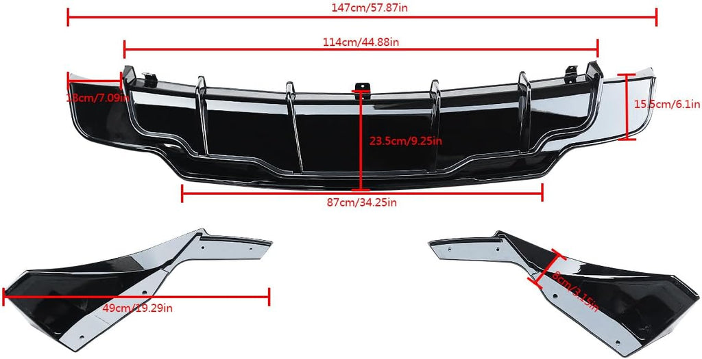 NINTE Rear Diffuser for 2017-2023 Tesla Model 3 ABS Painted Rear Bumper Lip Diffuser + Aprons 3PC