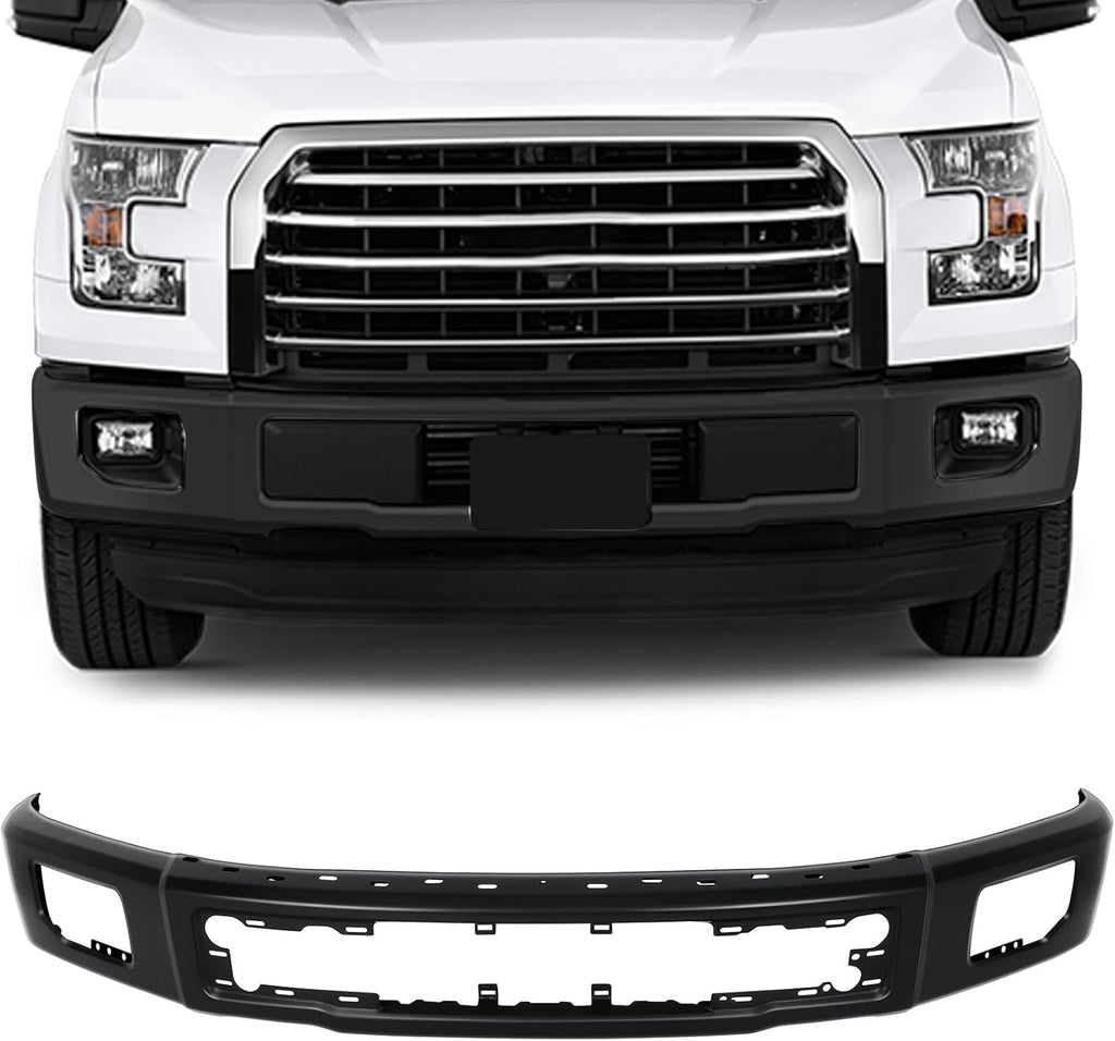 NINTE One-Piece Front Bumper Face Bar Assembly Compatible with 2015-2017 for Ford F-150 With Fog Light Holes (Black) Stronger and More Reliable