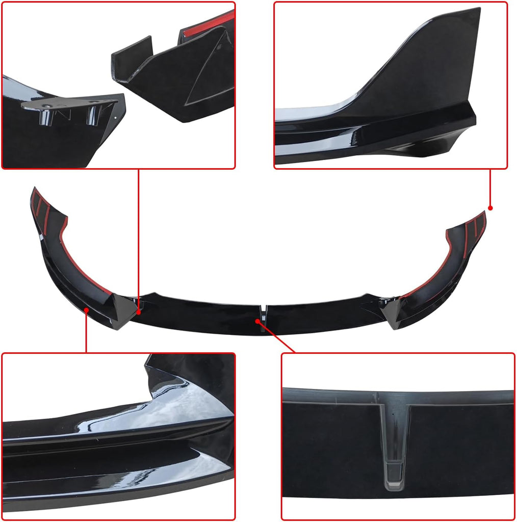 NINTE Front Lip for Tesla Model Y 2020 2021 2022 2023 2024 V Style ABS Painted Gloss Black Bumper Spoiler Splittber Body Kits Guard Front Chin Splitter 3 PCS - NINTE