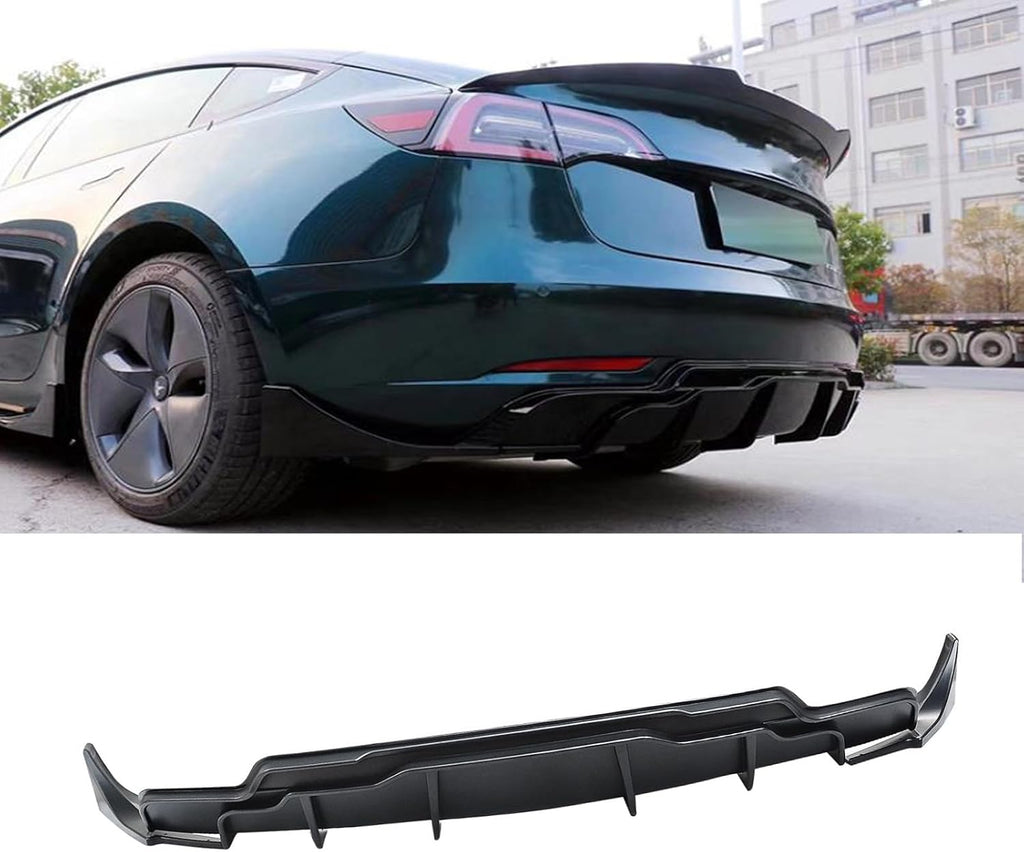 NINTE Rear Diffuser for 2017-2023 Tesla Model 3 ABS Painted Rear Bumper Lip Diffuser + Aprons 3PC