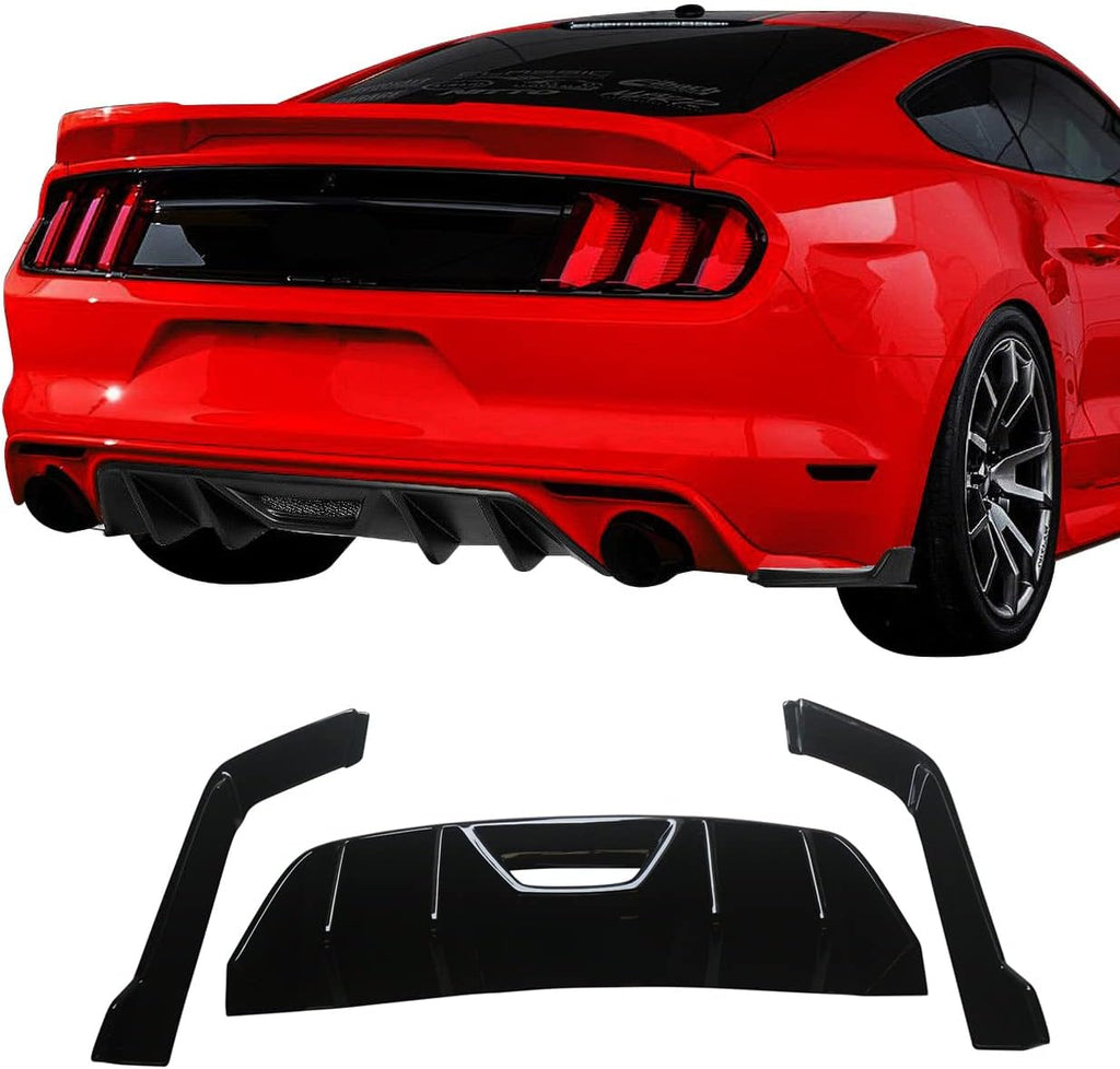 NINTE Rear Diffuser Fit For 2015-2017 Ford Mustang HN Style Rear Bumper Diffuser ABS Rear Bumper Diffuser Rear Bumper