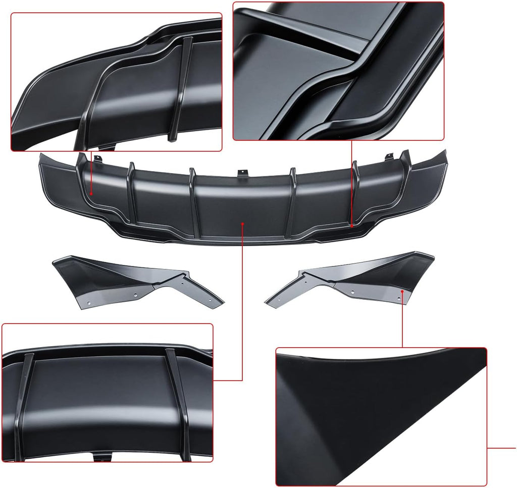 NINTE Rear Diffuser for 2017-2023 Tesla Model 3 ABS Painted Rear Bumper Lip Diffuser + Aprons 3PC