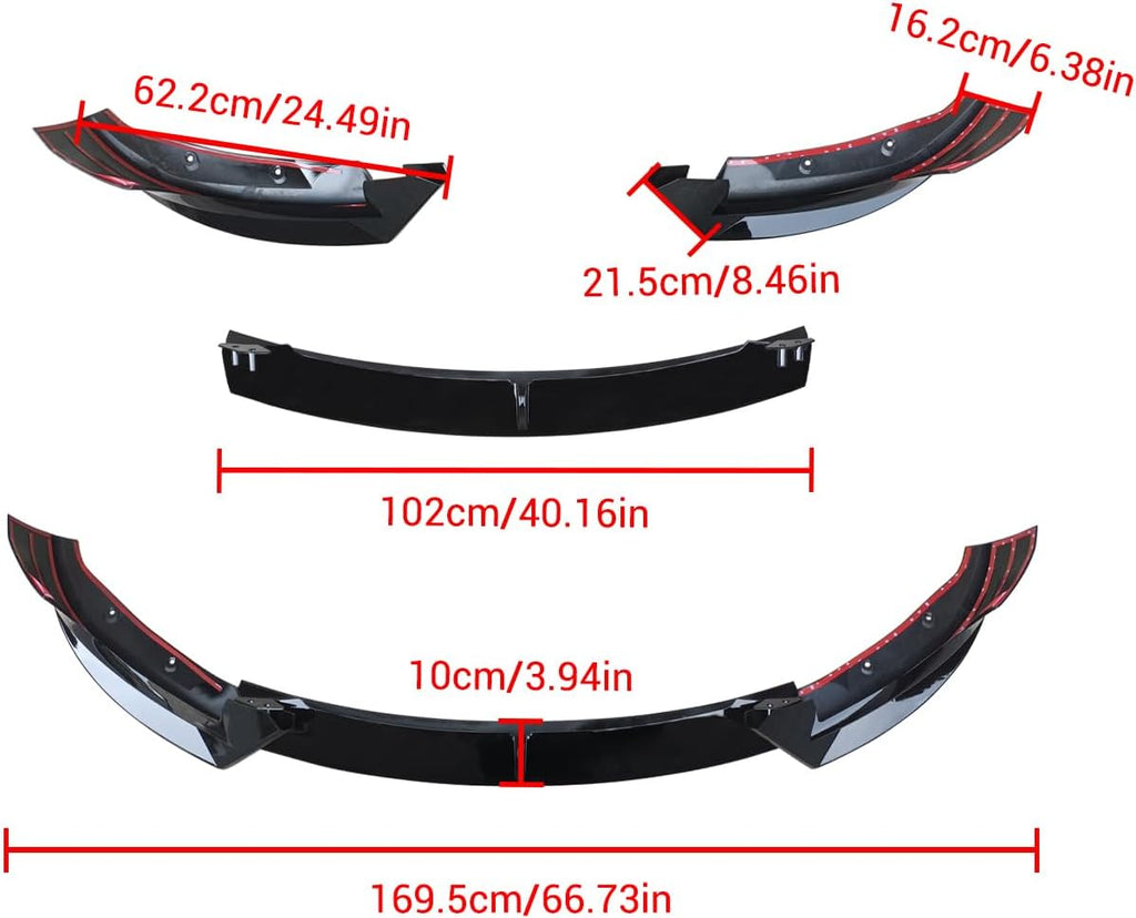 NINTE Front Lip for Tesla Model 3 2017 2018 2019 2020 2021 2022 2023 V Style ABS Painted Gloss Black Bumper Spoiler Splittber Body Kits Guard Front Chin Splitter 3 PCS - NINTE