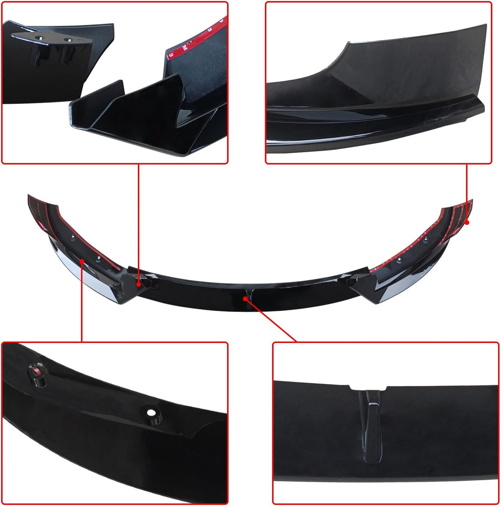 NINTE Front Lip for Tesla Model 3 2017 2018 2019 2020 2021 2022 2023 V Style ABS Painted Gloss Black Bumper Spoiler Splittber Body Kits Guard Front Chin Splitter 3 PCS - NINTE