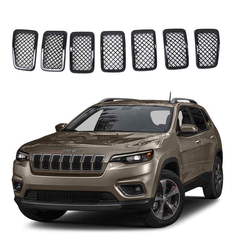 Ninte Jeep Cherokee 2019-2020 7 PCS ABS Front Mesh Grill Cover-Painted Gloss Black Grille - NINTE