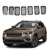 Ninte For 2019-2020 Jeep Cherokee 7 PCS ABS Front Mesh Grill Cover-Painted Gloss Black Grille