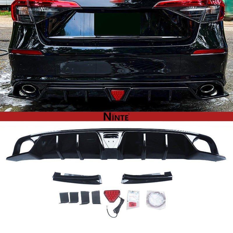 NINTE Rear Diffuser For 2022 - 2025 Honda Civic 11th Gen Sedan with LED Brake Light and tips - NINTE