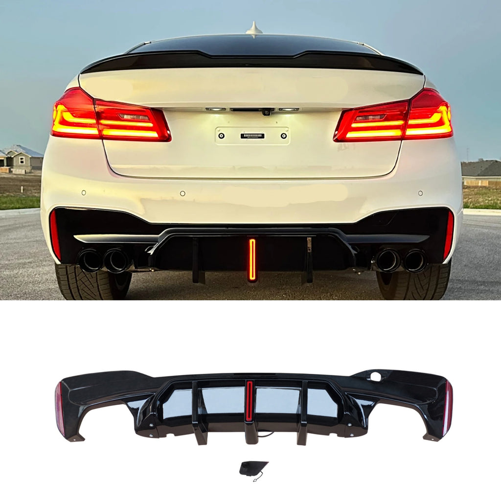 NINTE For BMW 2017-2023 M5 CS W/LED G30 G31 G38 530i 540i 550i  Rear Diffuser Gloss Black