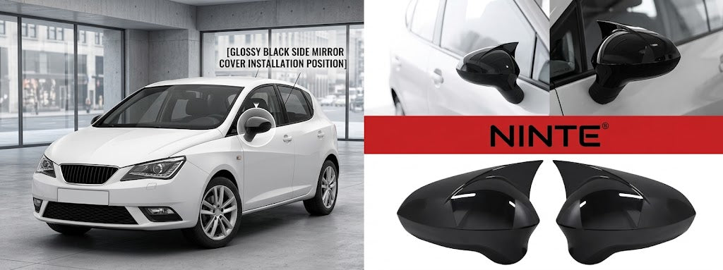 NINTE Universal Side Mirror Cover Cap Fit For Seat Ibiza MK4 2008-2017 Painted Gloss Black Horn Style Sport Without Logo