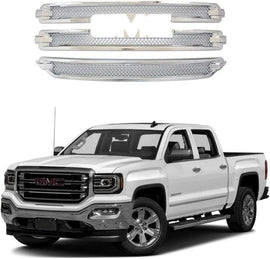 NINTE For 2016 - 2018 GMC Sierra 1500 Grille Overlay Grille Covers Chrome/Gloss Black - NINTE