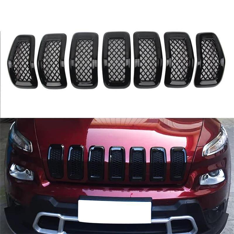 NINTE Jeep Cherokee 2014-2018 7 PCS ABS Gloss Black Chrome Front Mesh Grille Cover - NINTE