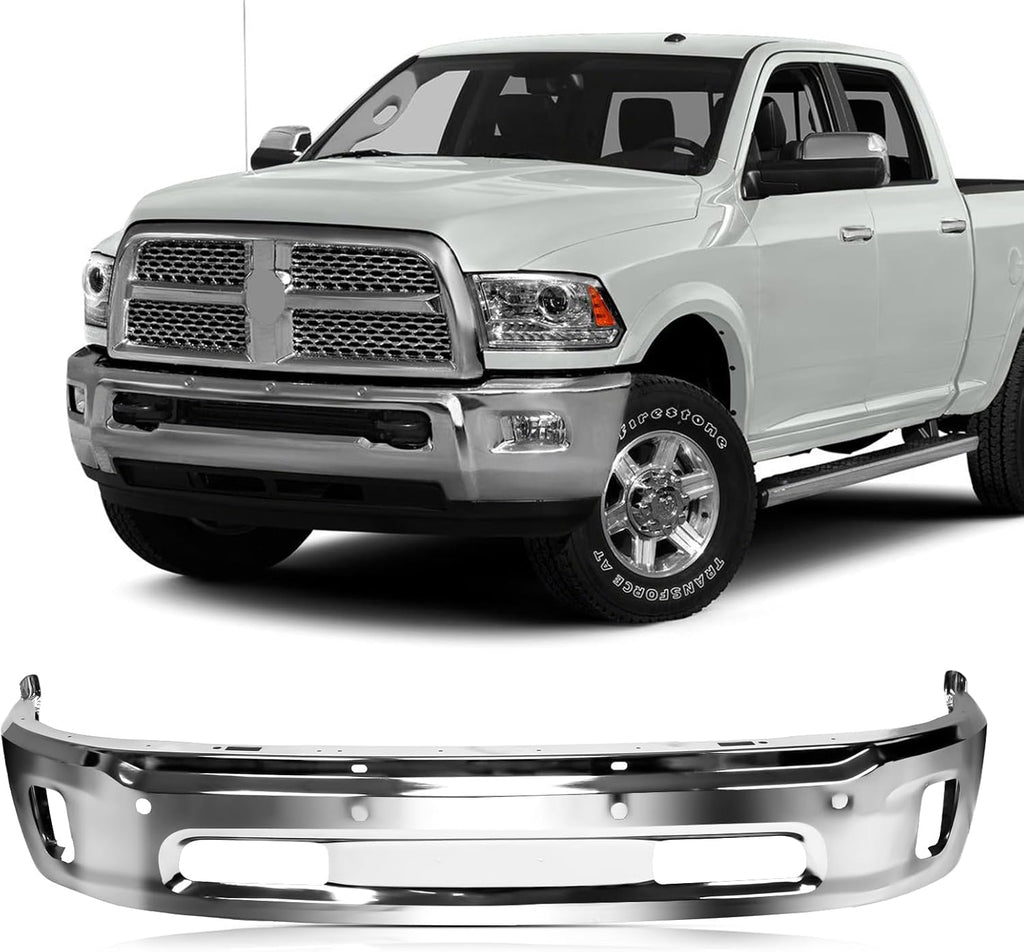 NINTE One-Piece Chrome Steel Front Bumper Compatible with 2014-2018 Ram 1500/2019-2022 Ram 1500 Classic w/Fog Light Holes & Park Assist Sensor Holes, Front Bumper Face Bar