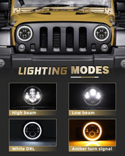 Load image into Gallery viewer, NINTE 7 inch Round LED Headlight Hi/Lo Beam H6024 Projector DOT Approved, White/Amber Halo DRL/Turn Signal Compatible with Wrangler JK TJ CJ LJ/Miata MX5/ Century/MG MGB