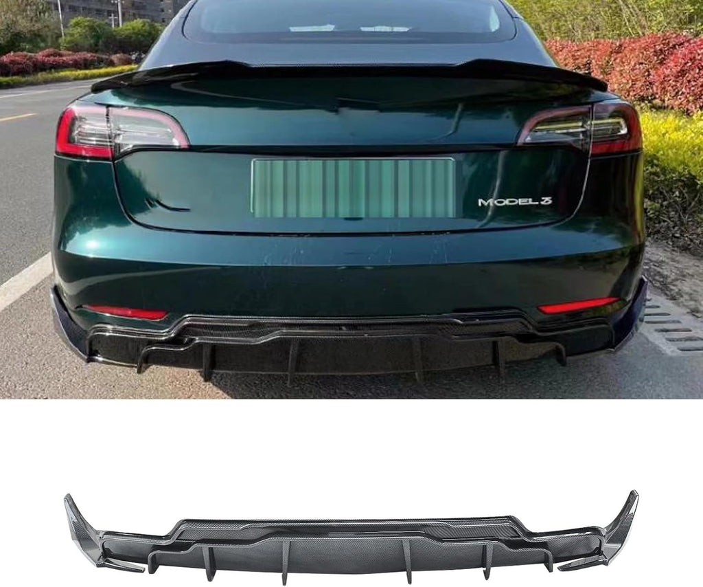 NINTE Rear Diffuser for 2017-2023 Tesla Model 3 ABS Painted Rear Bumper Lip Diffuser + Aprons 3PC