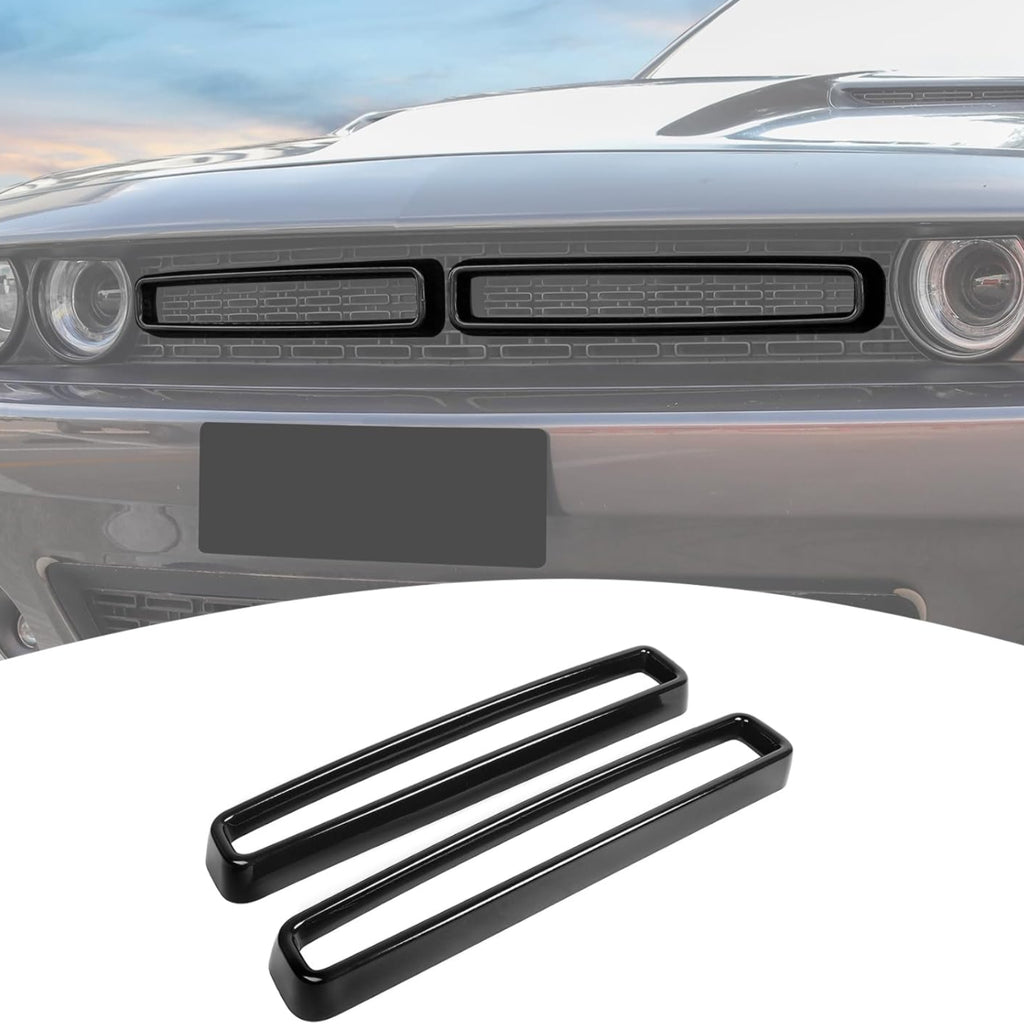 NINTE For 2015-2024 Dodge Challenger Front Grill Mesh Grille Inserts Trim Cover Black Black Exterior Accessories 2pcs