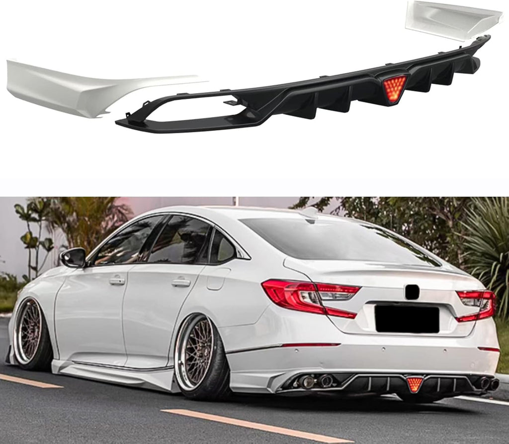 NINTE For 2018-2022 Honda Accord Rear Diffuser W/LED Brake Light Corner Apron Spats ABS Rear Bumper Lip