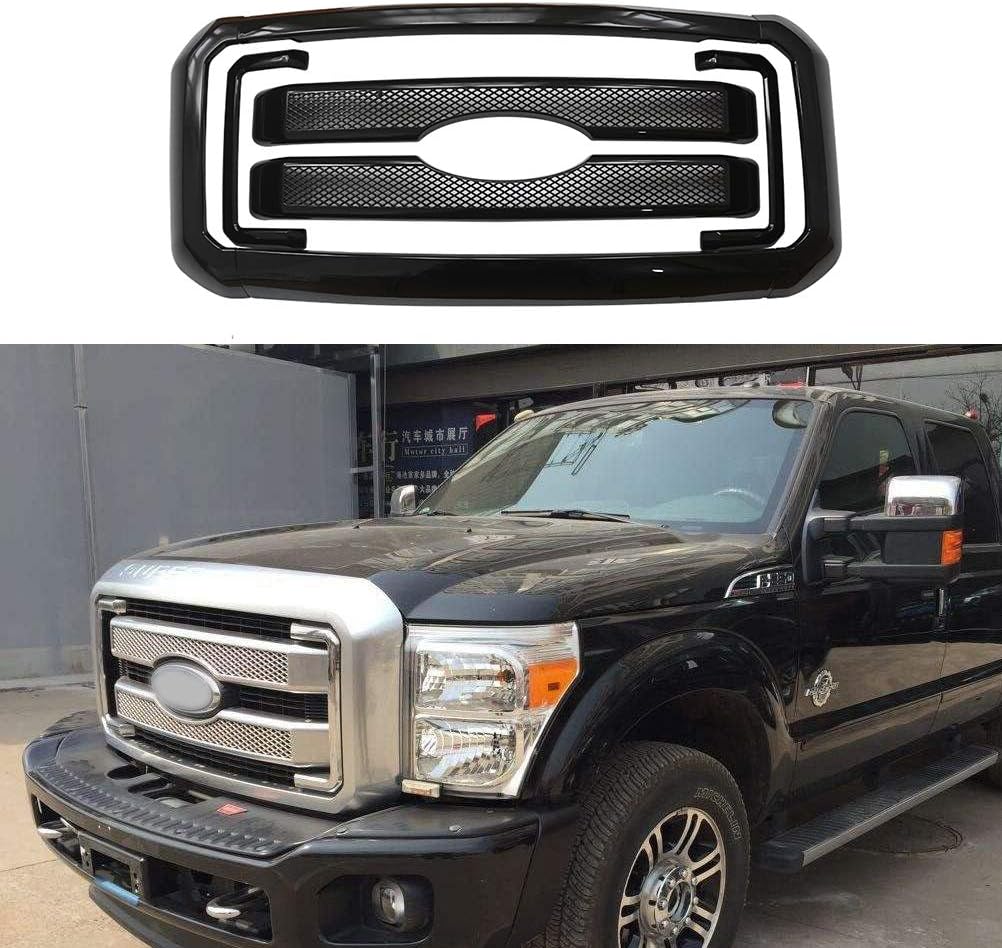 NINTE For 2011-2016 Ford F-250 F-350 F-450 F-550 ABS Painted Grille overlay Grille Cover NOT REPLACEMENT 8 Pcs Gloss Black