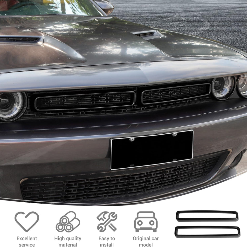 NINTE For 2015-2024 Dodge Challenger Front Grill Mesh Grille Inserts Trim Cover Black Black Exterior Accessories 2pcs