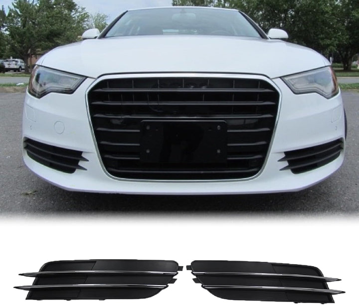 NINTE Front Bumper Fog Light Grille Inserts For Audi 2012 - 2015 A6 & A6 Quattro | Replaces OEM 4G0807681 & 4G0807682 Left & Right Set Direct Clip - In Installation - NINTE