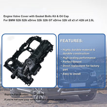 Load image into Gallery viewer, NINTE N20 Engine Valve Cover with Gasket Bolts Kit Oil Cap for BMW 2012-2018 528i 528i xDrive 328i 328i GT xDrive 320i x5 x3 X1 428i z4 2.0L Replace 11127588412